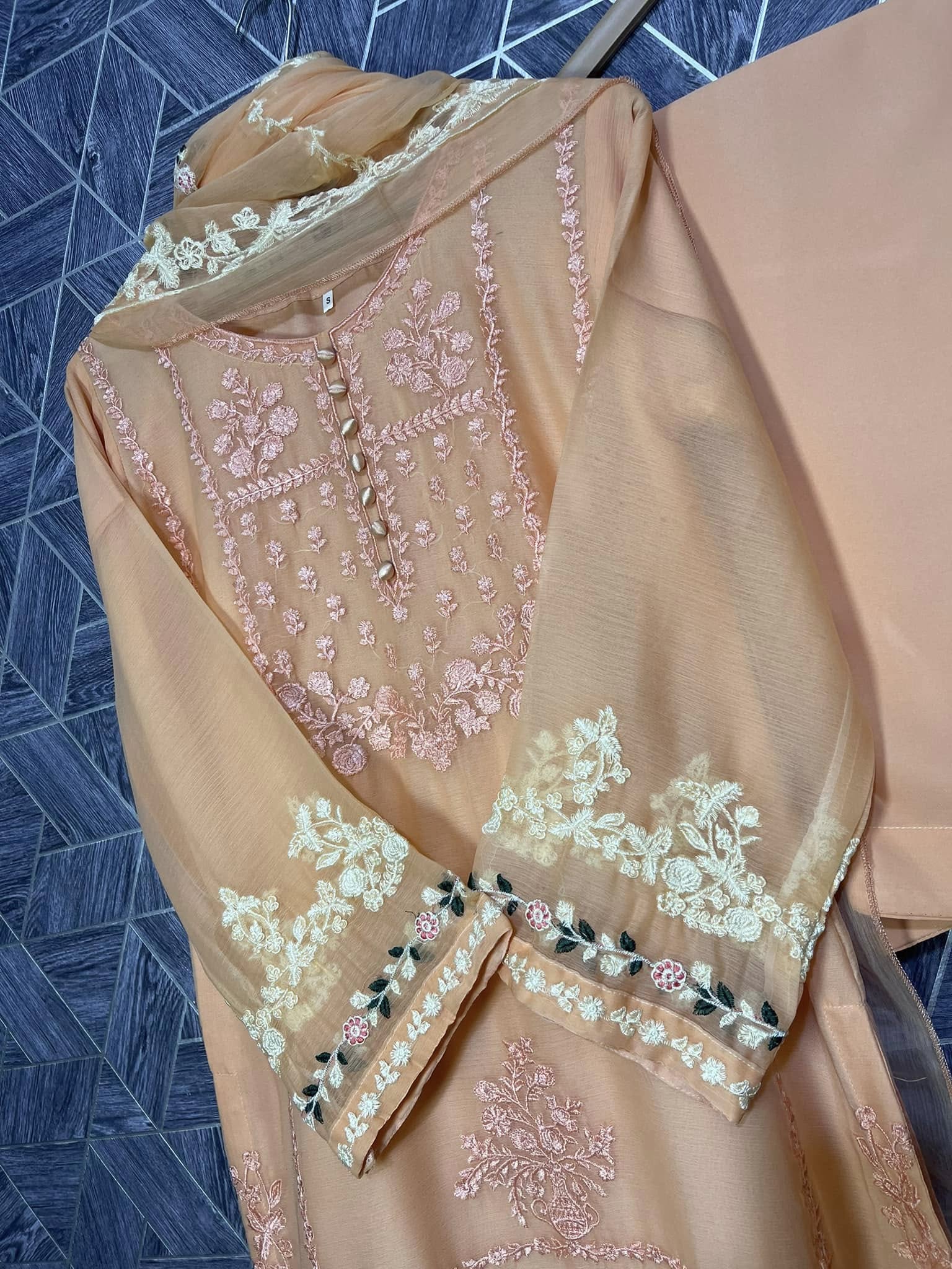 Full  Shirt and Dupata Embroided with Trouser Cordset